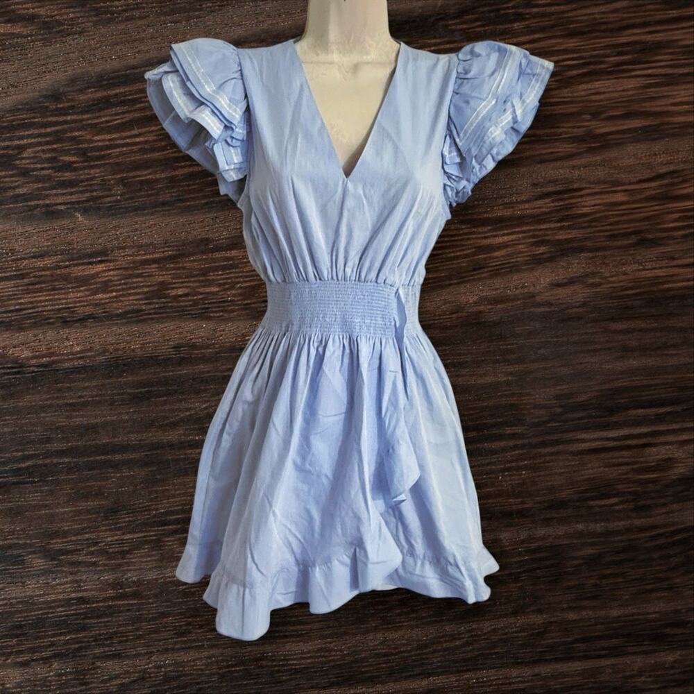 Sandro Light Blue Ruffle Sleeve Mini Dress